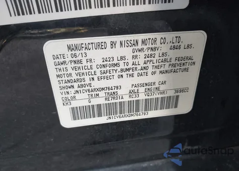 2013 Infiniti G37X from USA, damaged, VIN JN1CV6ARXDM764793